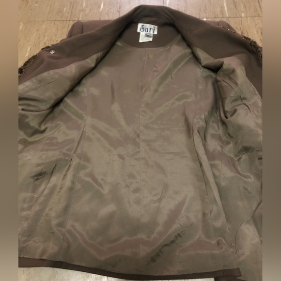 Vintage Double Breasted 100% Wool Embellished Brown Suit Jacket size 10 *FLAW - Picture 5 of 10